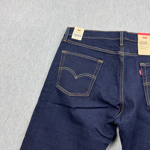 Levis 513 Jeans Mens 34X32 Blue Denim Slim Straight Stretch Flex Dark Wash NWT - Picture 7 of 10